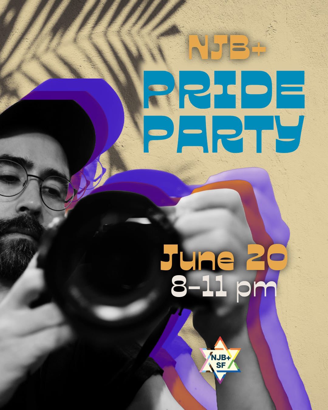 Poster artwork for the NJB plus Pride Party in San Francisco.